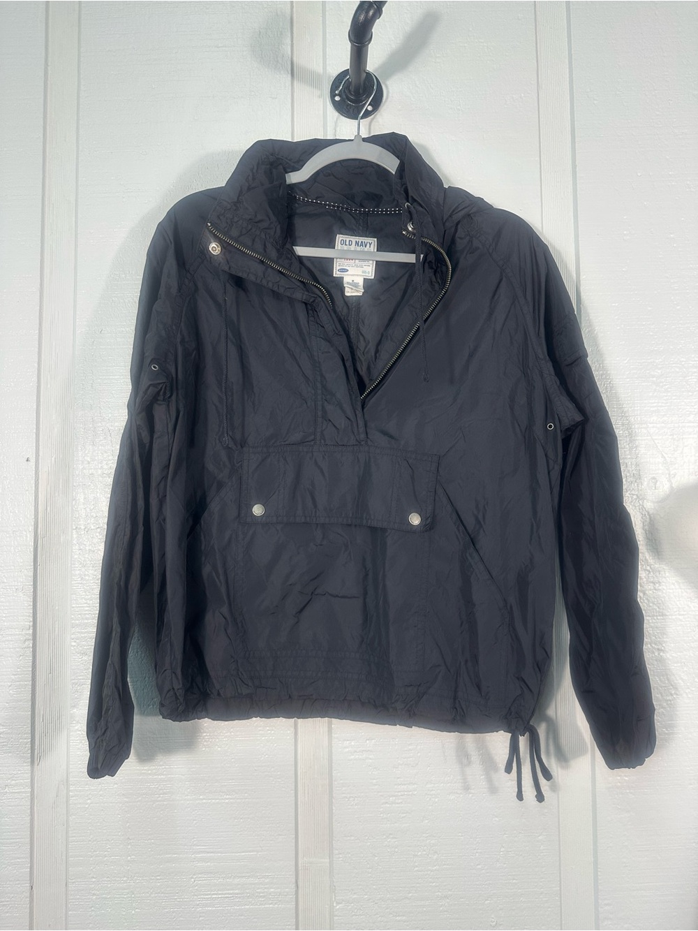 Old Navy Black 1/4 Zip Pullover Rain Jacket Size Medium EUC